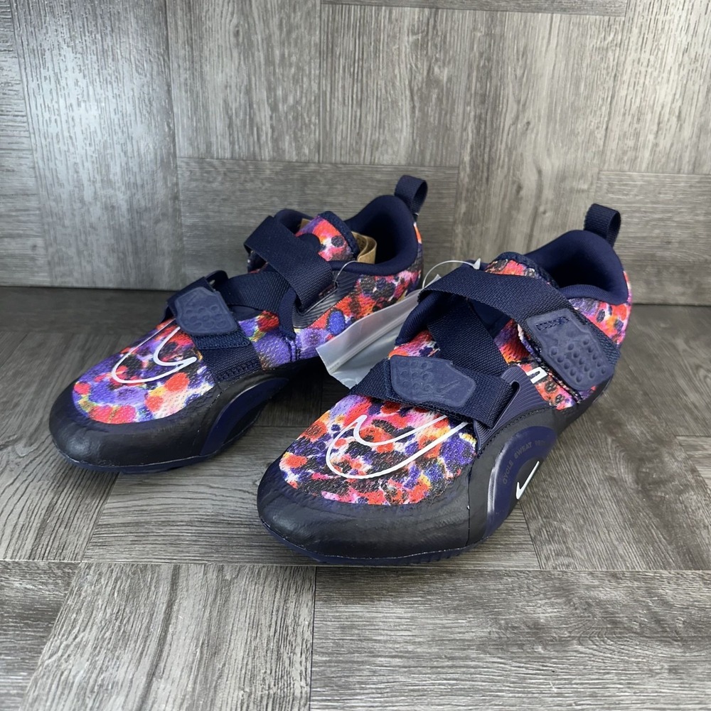 Nike SuperRep Cycle Women 6.5 Navy Multi Color Floral Spin Shoes NEW DH3395-400 - Picture 3 of 9